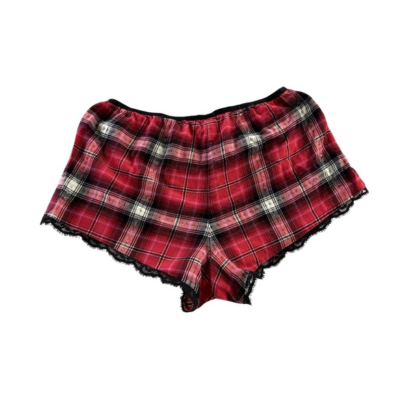 Victoria's Secret Pajama Sleep Shorts Lounge Red Plaid Lace Trim Size Medium - Picture 2 of 4